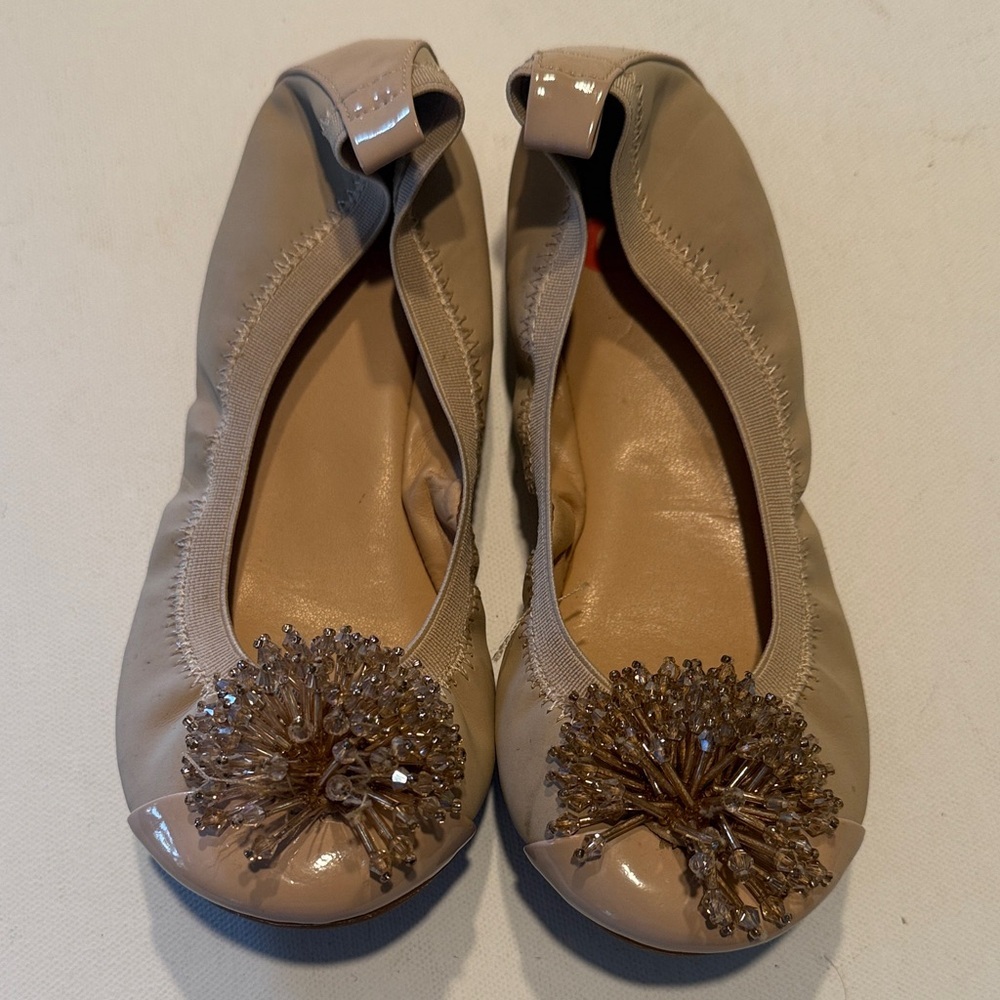 GB Girls Tan Flats with Decorative Toes